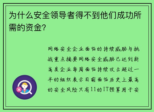 为什么安全领导者得不到他们成功所需的资金？
